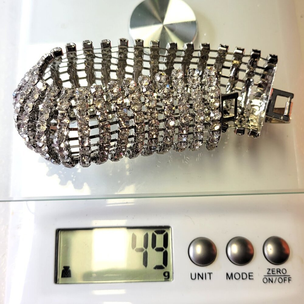 Vintage Rhinestone Wide Bracelet Cuff - Picture 13 of 14